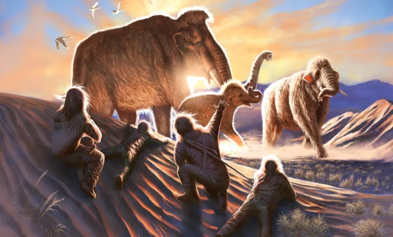 Mammoths and a family of hunter gatherers